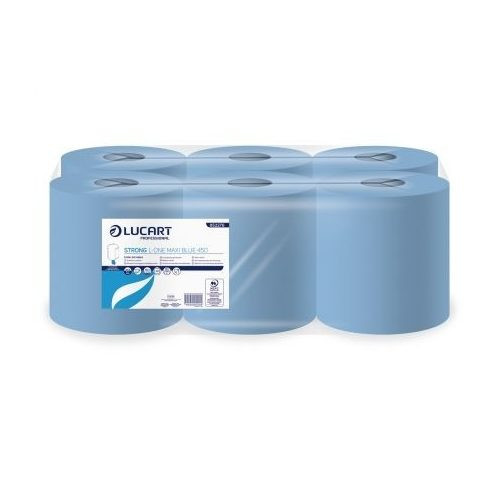 Lucart Strong L-One Maxi Blue 450, tekercses törlő, 2r., kék, 450lap/tek.,6tek./zsugor