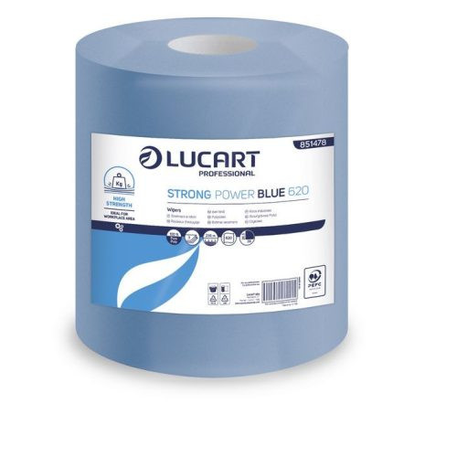 Lucart Strong Power Blue tekercses törlőkendő, 3 rétegű, 28,5x38cm/lap, 620 lap/tekercs, 1 tekercs/zs